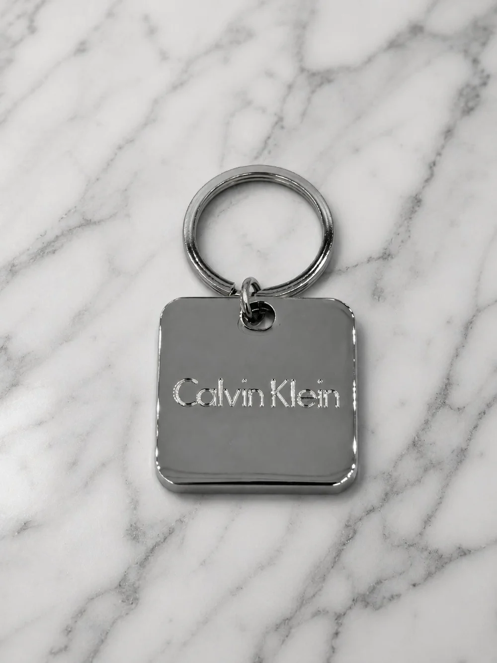 Calvin Klein Polished Silver Square Key Ring